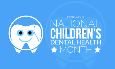 National Children’s Dental Health Month observed every year in month of february. Vector health banner, flyer, poster and social medial template design.