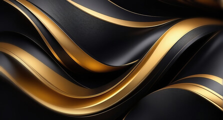 abstract curve black and gold background -Generative AI