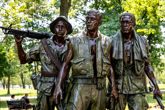 Washington DC, USA; June 2, 2023 : Frederick Hart's three soldiers statue, Vietnam Veterans Memorial.