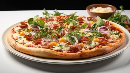 Capricciosa pizza with parma ham on a plate
