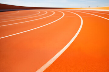 Clos eup of orange empty racing track in empty stadium