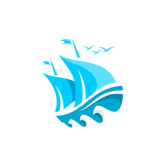 vector sailboat logo, simple ship design