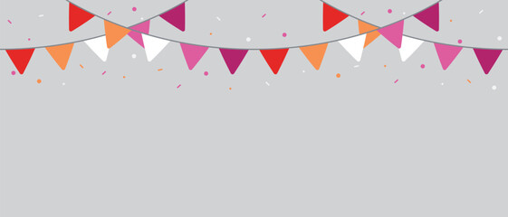 Orange, white, and pink colored party bunting, as the colors of the lesbian flag. LGBTQI concept. Flat design illustration.	