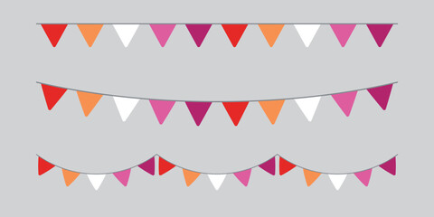 Obraz premium Orange, white, and pink colored party bunting, as the colors of the lesbian flag. LGBTQI concept. Flat design illustration. 