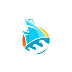 vector sailboat logo, simple ship design
