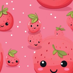 Kawaii strawberries seamless pattern