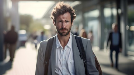 Obraz premium A man is walking with a sad expression 