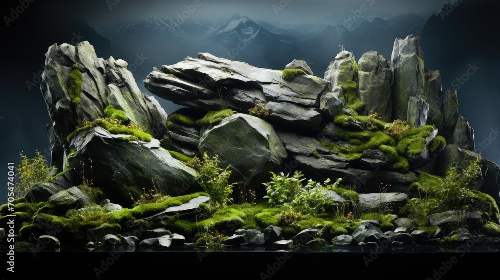 Wall mural stone hard scape layout in a charming mountain landscape style