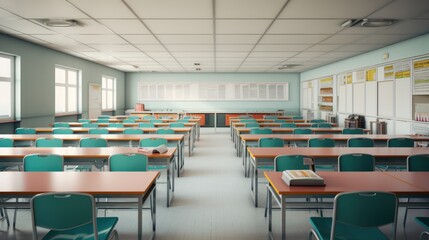 Clean classroom and education,Big empty classroom at modern school