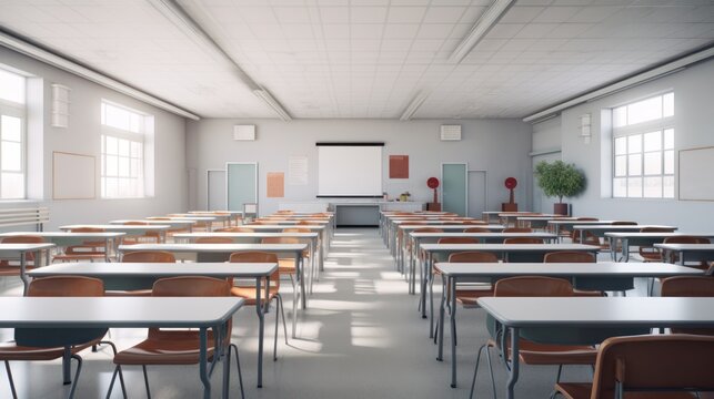 Clean classroom and education,Big empty classroom at modern school