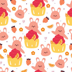 seamless pattern cartoon bunny and food character. cute animal wallpaper for textile, gift wrap paper