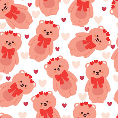 seamless pattern cartoon bear with heart icon. cute animal wallpaper illustration for gift wrap paper