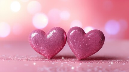 Pink Heart shapes on abstract light glitter background in love concept for romantic moment