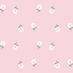 Floral Seamless Pattern of Sparse White Flowers on Pink Background. Wallpaper Design for Textiles, Fabrics, Decorations, Papers Prints, Fashion Backgrounds, Wrappings Packaging.
