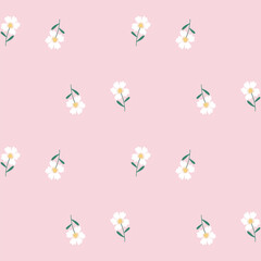 Floral Seamless Pattern of Sparse White Flowers on Pink Background. Wallpaper Design for Textiles, Fabrics, Decorations, Papers Prints, Fashion Backgrounds, Wrappings Packaging.