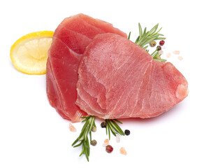 Fresh tuna Fish steak isolated on a white background