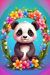 panda bear with a flower wreath