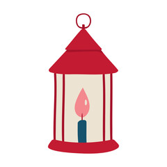 Hand Drawn Antique Candle Lantern, Outdoor and Retro Candle Light Lantern Lamp. Cartoon Vector Illustration.