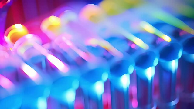 A magnified view of a polymerase chain reaction PCR test tube, a highly sensitive od used to amplify and analyze tiny amounts of DNA in forensics.