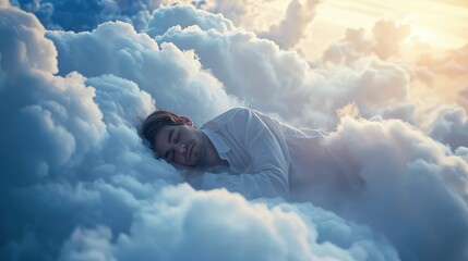 Man sleeping on a cloud, AI generated Image - obrazy, fototapety, plakaty