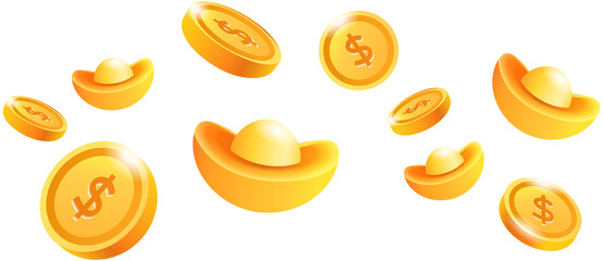 Flying Golden Ingots And Coins