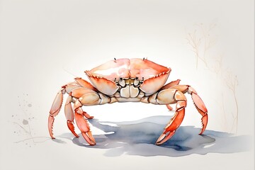 crab on white, watercolor, soft pastel palette, nursery wall mural, very minimalistic one line drawing, white wall