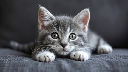 Fototapeta na wymiar Studio Portrait Playful Grey White Kitten, Desktop Wallpaper Backgrounds, Background HD For Designer