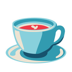 Hand Drawn Coffee Cup with Heart Shape Art. Cartoon Element for Valentines Day, Wedding and Love Concept Vector Illustration.