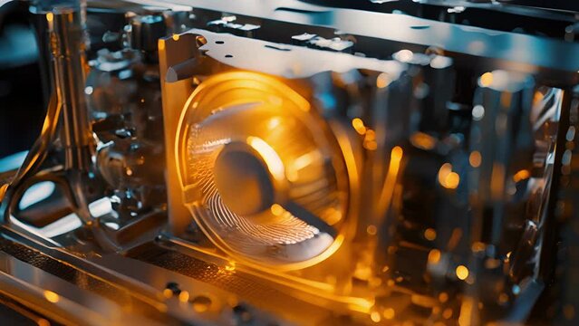 A closeup look at the cooling system of a quantum computer, highlighting the need for extremely low temperatures to maintain the stable environment necessary for quantum computing.