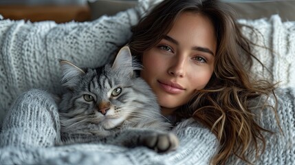 Woman Sofa Happy Cat Dog Smile, Desktop Wallpaper Backgrounds, Background HD For Designer