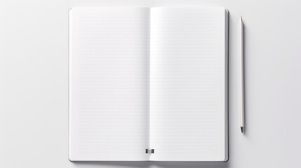 Top-down view. Writing notebook with lined paper on white background. 