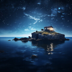 cottage in the sea at the night