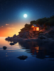cottage in the sea at the night