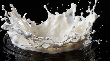 Milk liquid splash in circle on black background