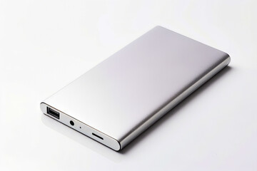 Silver laptop computer sitting on top of white table. - obrazy, fototapety, plakaty