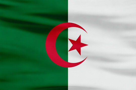 Algeria Flag - Green and White Halves, Red Crescent and Star