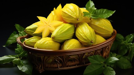 Star fruit in a glass, basket,plate