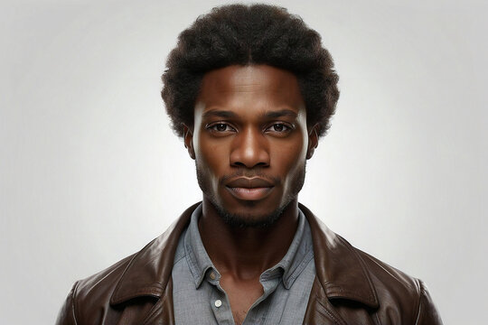 Studio portrait of a young black man staring at the camera. Isolated on a plain background. Promotional image.
