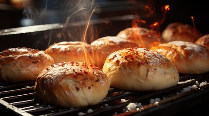 Steam rises from the bread which is baked until cooked