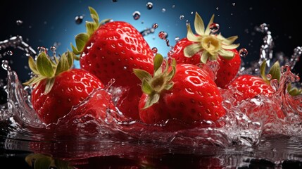 fresh strawberries in water splash