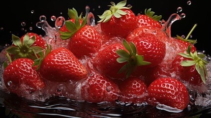 fresh strawberries in water splash