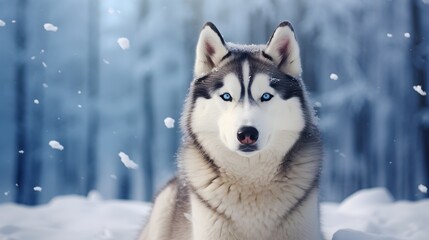 Naklejka premium siberian husky in winter