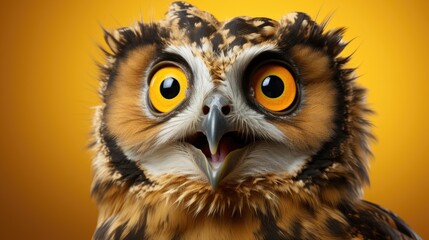 Obraz premium surprised owl on yellow background