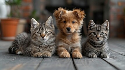 Obraz premium Small Group Pets Cats Dogs Sitting, Desktop Wallpaper Backgrounds, Background HD For Designer