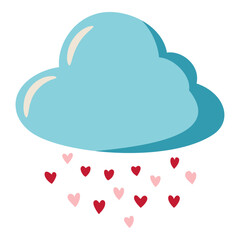 Hand Drawn Cute Cloud Raining with Hearts. Element for Valentines Day, Wedding and Love Concept Vector Illustration.