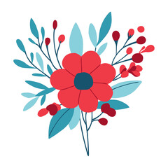 Hand Drawn Flowers Bouquet. Cartoon Element for Valentines Day, Wedding and Love Concept Vector Illustration
