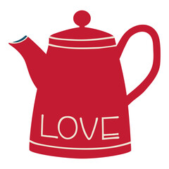 Hand Drawn electric kettle with Love. Cartoon Element for Valentines Day, Wedding and Love Concept Vector Illustration.