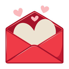 Hand Drawn of a valentines day Envelope Full of Hearts, Letter with Hearts, Mail of Love. Cartoon Element for Valentines Day, Wedding and Love Concept Vector Illustration.