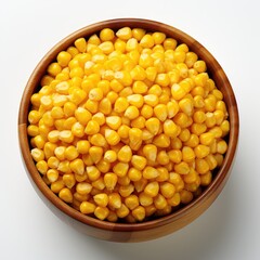 Sweet corn kernels in wooden bowl