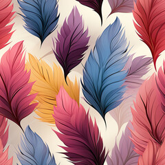 Vibrant Plume: A Dance of Colorful Feathers,Seamless Pattern Images.